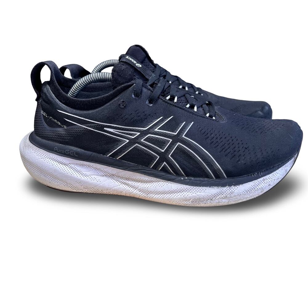 ASICS Gel Nimbus 25Mens Size 9.5 Running Shoes Black Pure Silver Jogging Comfort